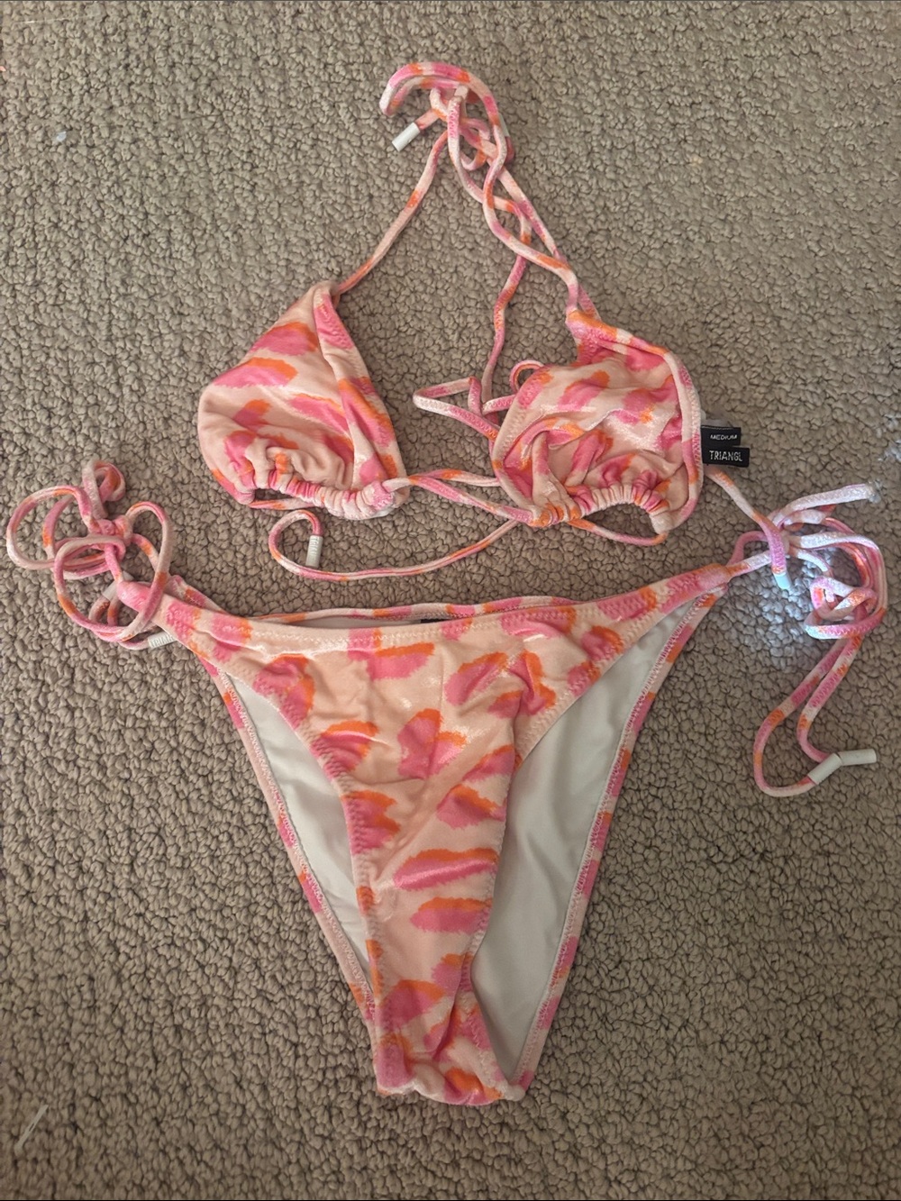triangl swimwear Pink and Orange Tie-String Bikini Set